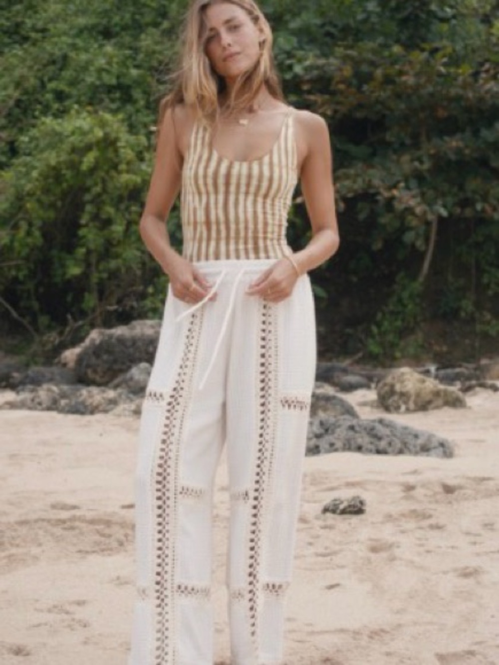Maurie & Eve Seasons of Life Women’s Cream Crochet Wide-Leg Pants from Australia
